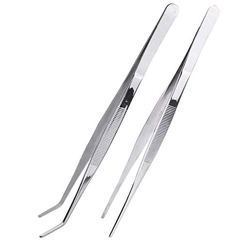 NJ Long Feeding Tongs Aquarium Tweezers Stainless Steel Straight Aquascaping Curved Tweezer for Fish Tank Aquatic Plants :13" Long - Image 1