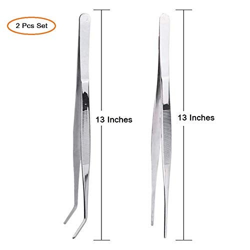 NJ Long Feeding Tongs Aquarium Tweezers Stainless Steel Straight Aquascaping Curved Tweezer for Fish Tank Aquatic Plants :13" Long - Image 3