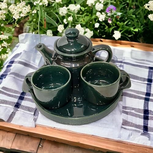 BACKKSPACE RETAIL Teapot Set - Antique Green with 2 Cups (160ML), 1 Kettle (450ML), and 1 Plate | Use for Gift, Office, Home | Lead-Free and Non-Toxic Ceramic Material That Makes It Safe for Health - Image 4