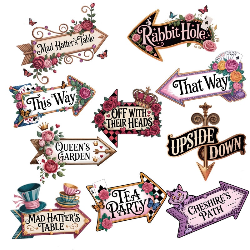 QualityLife Welcome To Wonderland Directional Arrows Sign,10 Signs Wonderland Party Decorations,Decor In Room For Alice Fans - Image 5