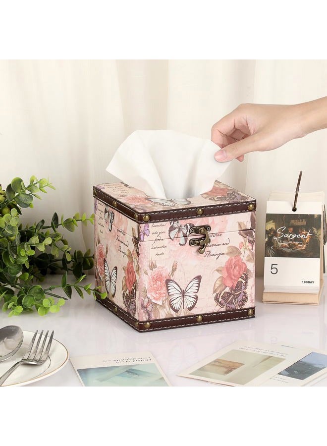 Hoowen Vintage Tissue Box Cover, Wood Square Tissue Box Holder - Image 2