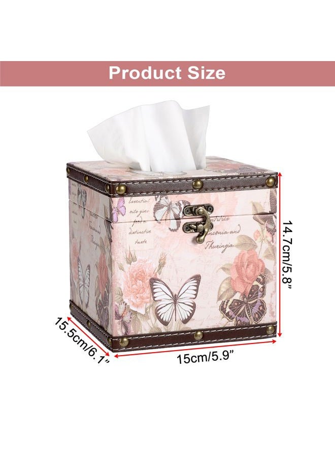 Hoowen Vintage Tissue Box Cover, Wood Square Tissue Box Holder - Image 4
