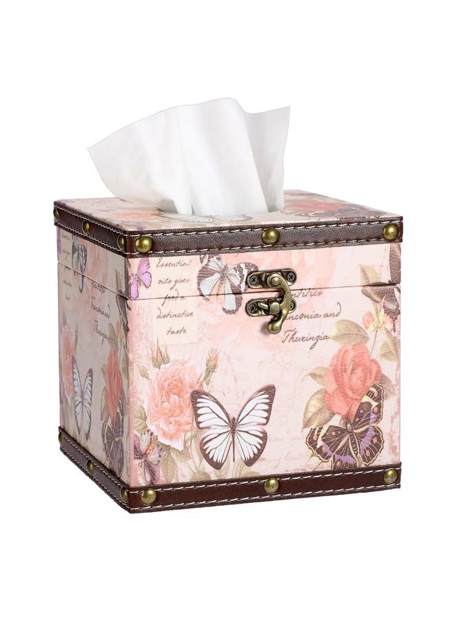 Hoowen Vintage Tissue Box Cover, Wood Square Tissue Box Holder - Image 1
