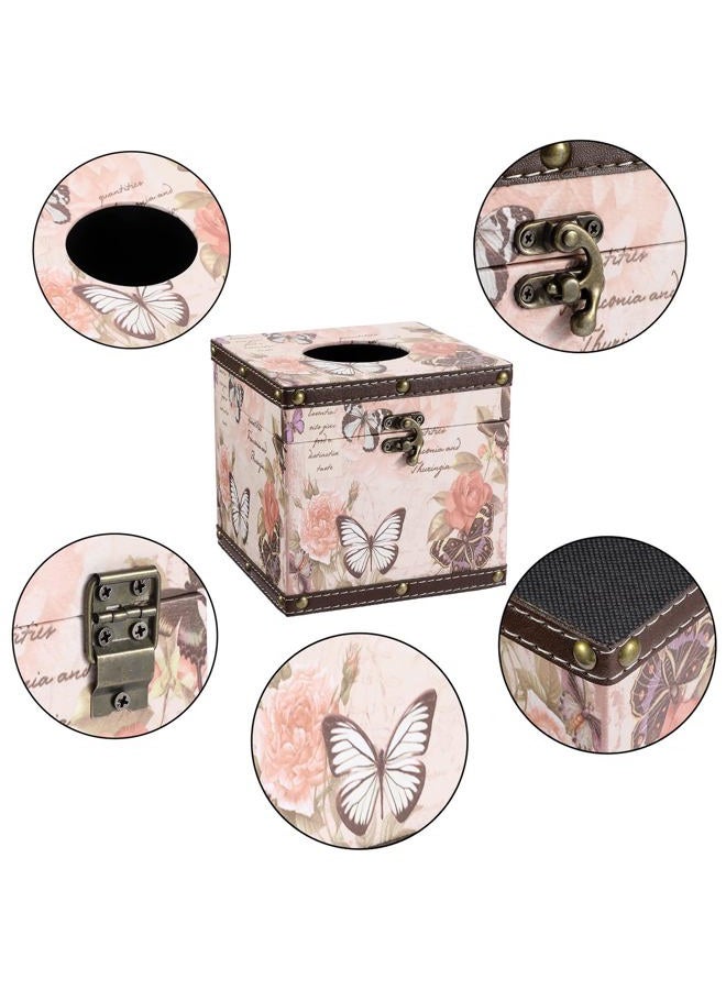 Hoowen Vintage Tissue Box Cover, Wood Square Tissue Box Holder - Image 5