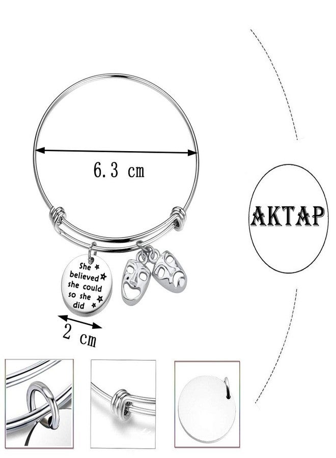 AKTAP Theater Bracelet She Believed She Could Comedy Tragedy Masks Charm Jewelry Drama Teacher Thespian Motivational Gift - Image 4