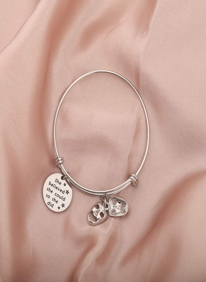 AKTAP Theater Bracelet She Believed She Could Comedy Tragedy Masks Charm Jewelry Drama Teacher Thespian Motivational Gift - Image 3