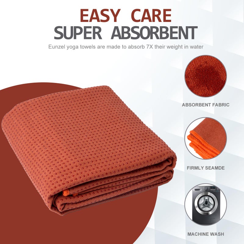 Eunzel Hot Yoga Towel - Microfiber Non Slip Yoga Mat Towel with Grip Dot Sweat Absorbent Towel for Hot Yoga, Pilates and Fitness 72" x 24", Sedona Red/Orange - Image 5