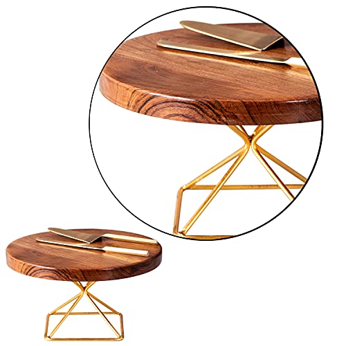 nestroots Wood & Gold Cake Stand | 10-Inch Dessert Platter for Cupcakes, Pies & Pastries | Elegant Display for Parties, Weddings & Home Decor - Image 2