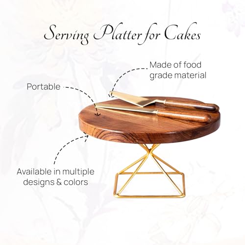 nestroots Wood & Gold Cake Stand | 10-Inch Dessert Platter for Cupcakes, Pies & Pastries | Elegant Display for Parties, Weddings & Home Decor - Image 5