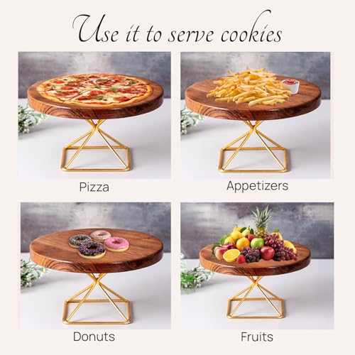 nestroots Wood & Gold Cake Stand | 10-Inch Dessert Platter for Cupcakes, Pies & Pastries | Elegant Display for Parties, Weddings & Home Decor - Image 4