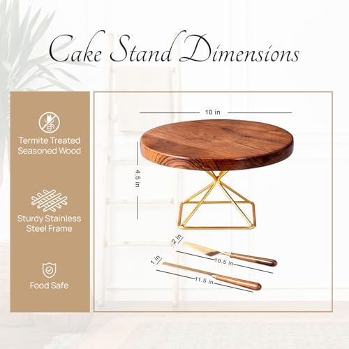 nestroots Wood & Gold Cake Stand | 10-Inch Dessert Platter for Cupcakes, Pies & Pastries | Elegant Display for Parties, Weddings & Home Decor - Image 3