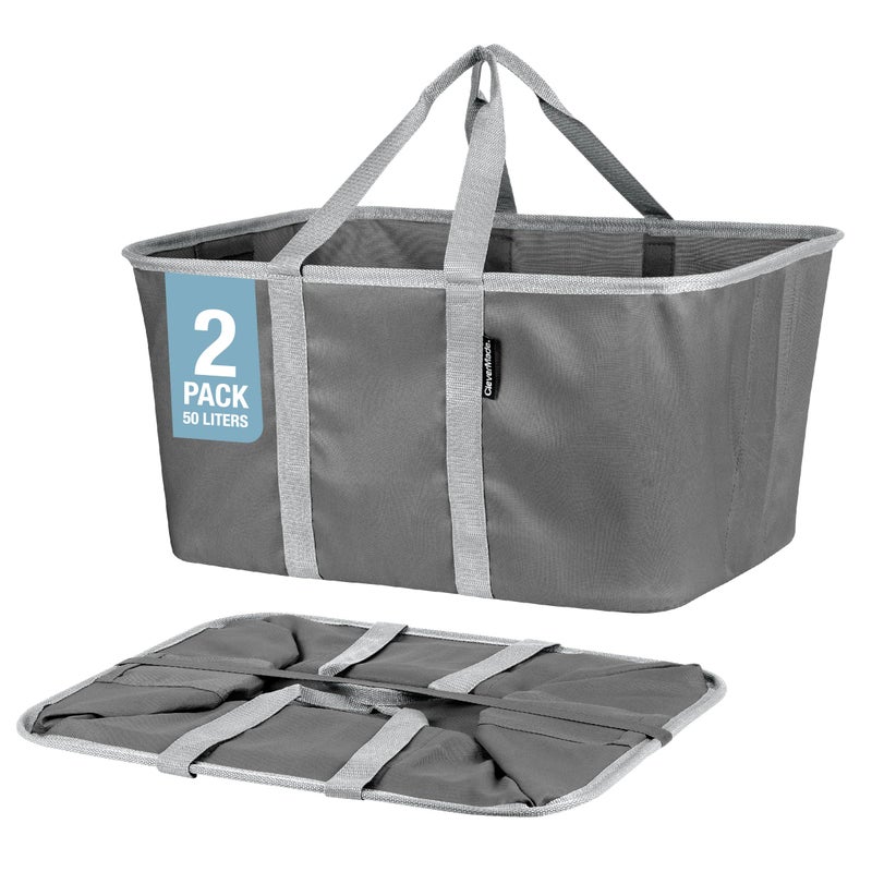 CleverMade Collapsible Laundry Tote - Charcoal Gray 2-Pack 50L - Foldable Storage Organization Container for Clothes Laundry Room Storage Solution - Image 1
