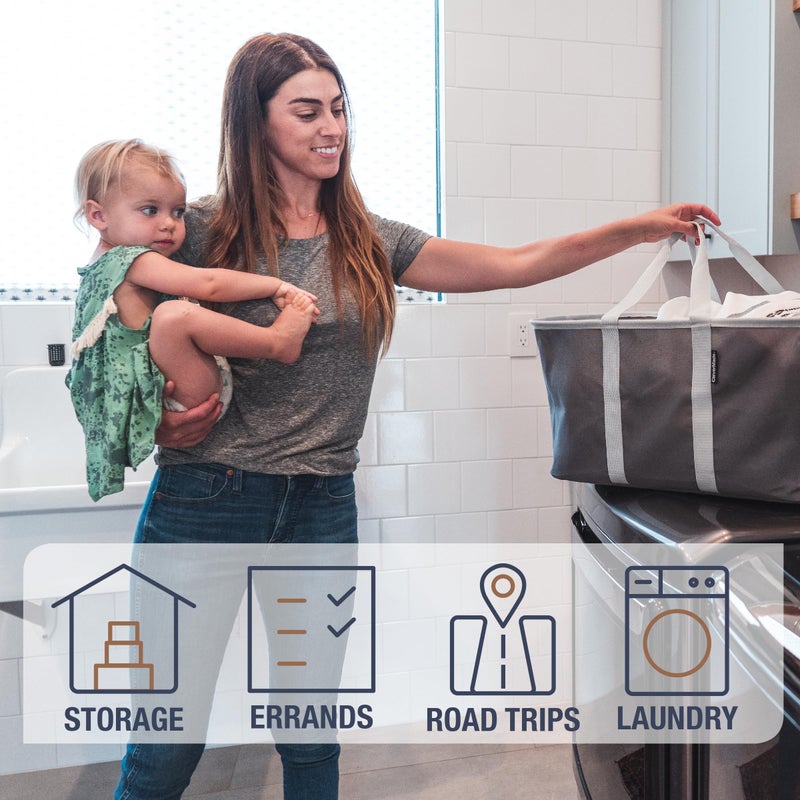 CleverMade Collapsible Laundry Tote - Charcoal Gray 2-Pack 50L - Foldable Storage Organization Container for Clothes Laundry Room Storage Solution - Image 3