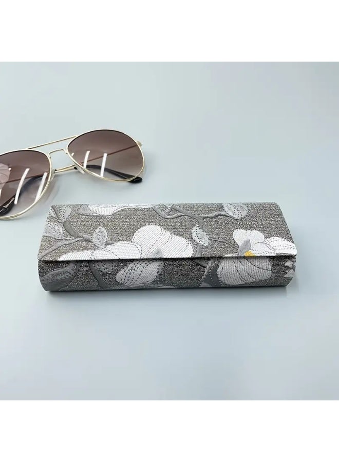 SCENT HOUSE Luxury Chinese-Style Sunglass Case - Grey Artificial Leather, Magnetic Closure - Image 1