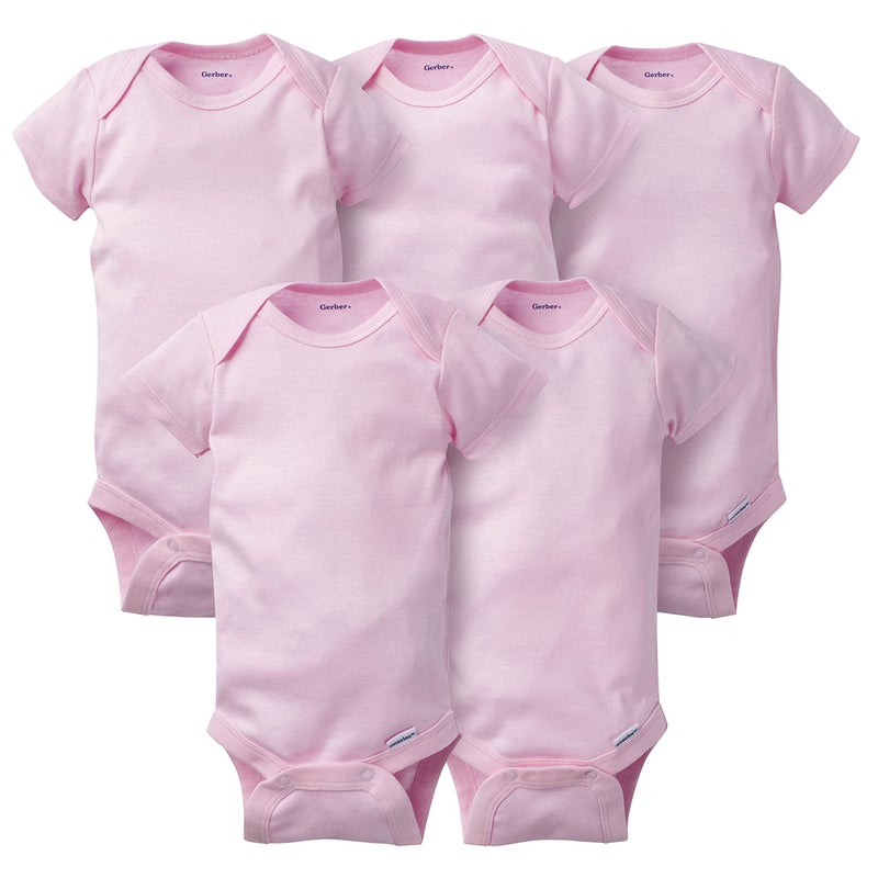Gerber Baby 5-Pack Solid Onesies Bodysuits, Pink, 6-9 Months - Image 1