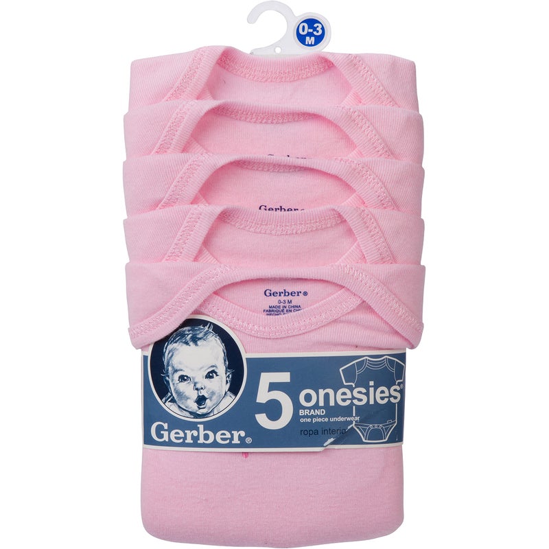 Gerber Baby 5-Pack Solid Onesies Bodysuits, Pink, 6-9 Months - Image 2