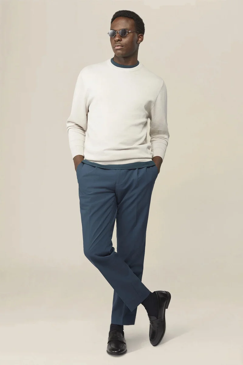 دوبل غانغر Men's crew neck jumper in 100% cotton - Ice