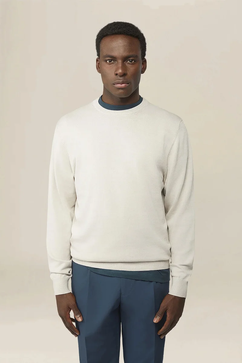 دوبل غانغر Men's crew neck jumper in 100% cotton - Ice