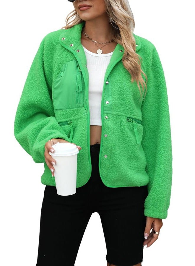 Yanekop Womens Sherpa Jacket Fuzzy Fleece Coat Long Sleeve Green Jacket Winter Coats Clothes Warm Outwear(A Fluorescent Green,M) - Image 1