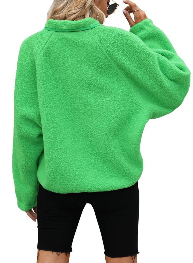Yanekop Womens Sherpa Jacket Fuzzy Fleece Coat Long Sleeve Green Jacket Winter Coats Clothes Warm Outwear(A Fluorescent Green,M) - Image 4