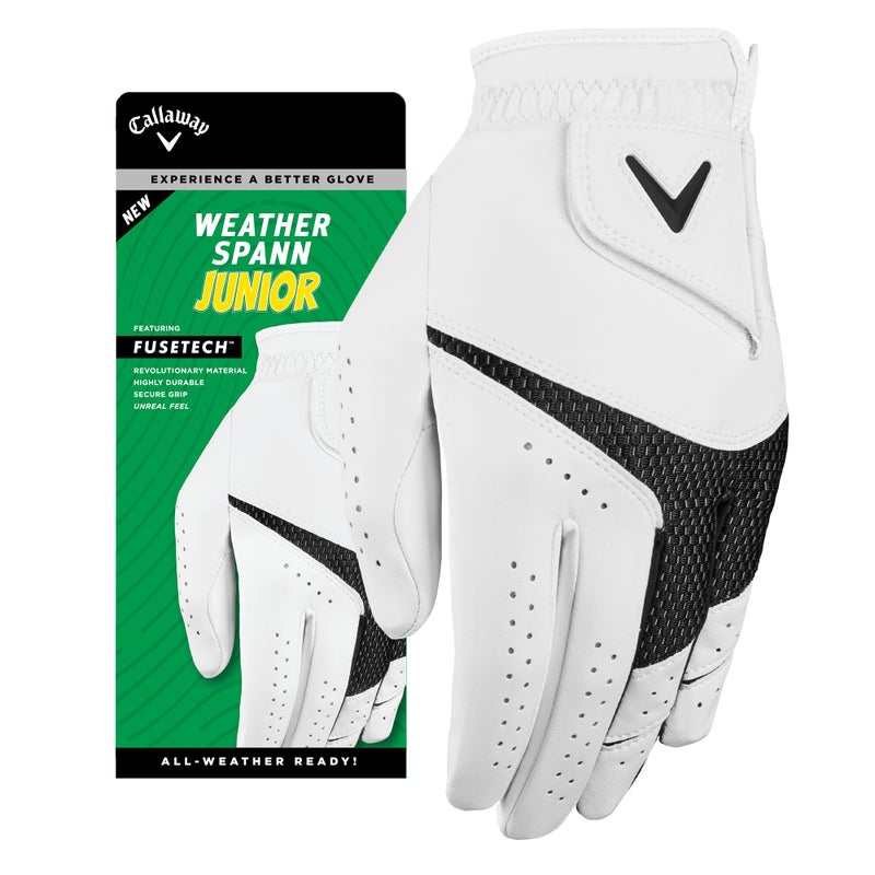 Callaway Golf Weather Spann Junior Glove (Worn on Left Hand, Large, White) - Image 1