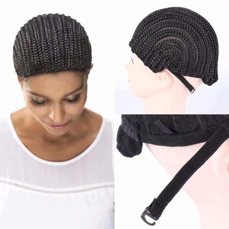 FEEL ME Adjustable Crochet Cornrow Wig Cap Synthetic Braided Cap with Adjustable Straps Breathable Crochet Caps with Combs for Braiding Hair Sew in Hair Weave Braided Wig Cap for Women