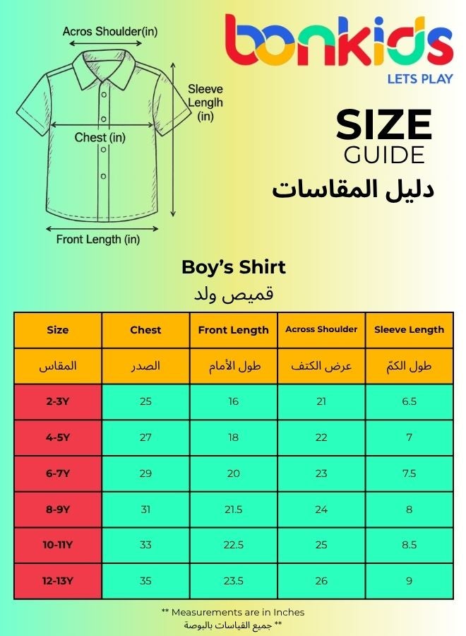 Bonkids Boy's shirts in regular fit white colour cotton fabric embellished pattern pull over closure woven weave type round collar type round neckline half sleeve length button down upper body wear type suitable for casual occasions – where comfort meets vibrant creativity!  - Image 4