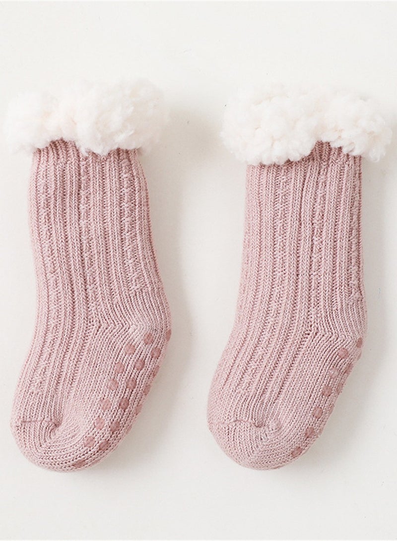Loquat Children's Autumn And Winter Thick Thermal Socks Non-Slip Adhesive Floor Socks Pink 