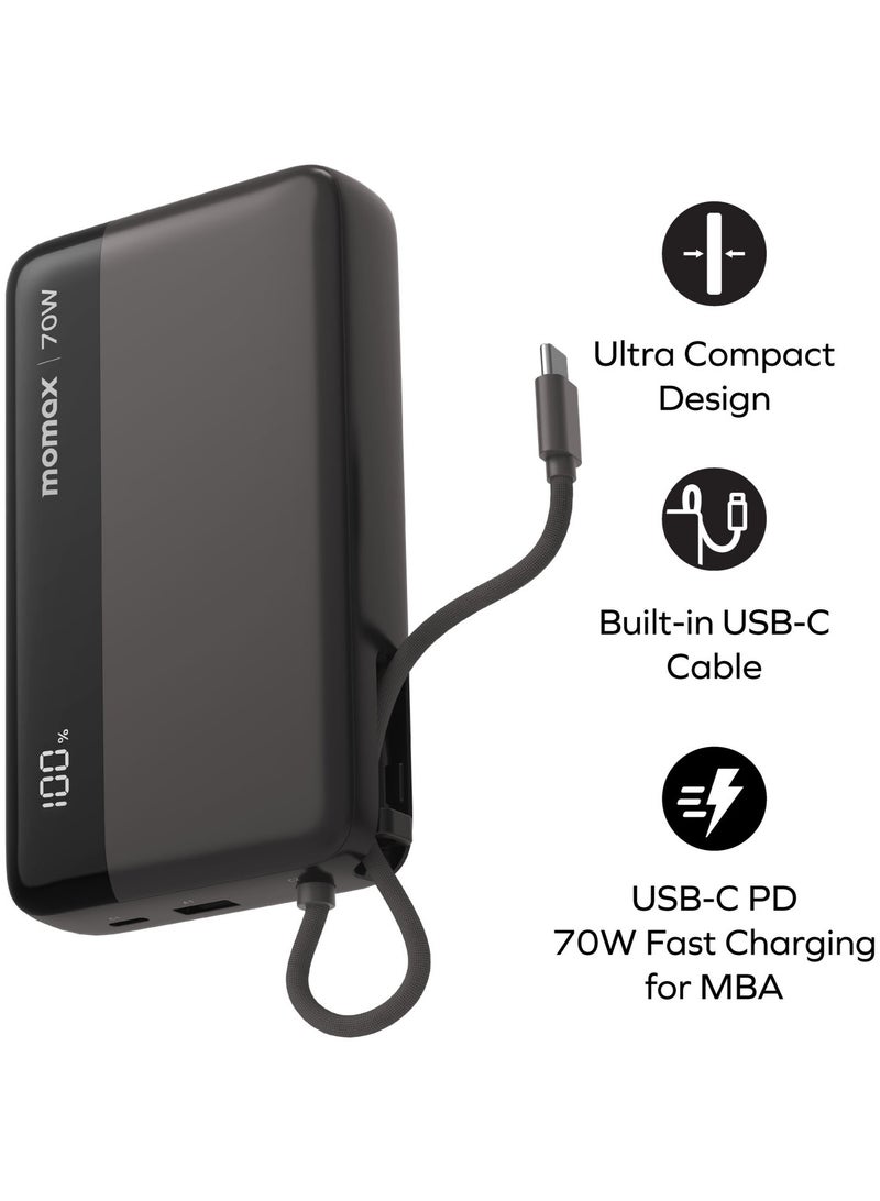 Momax 1-Power Ultra 20000mAh Power Bank [70W] with Built-in USB-C Cable - Black  - Image 2