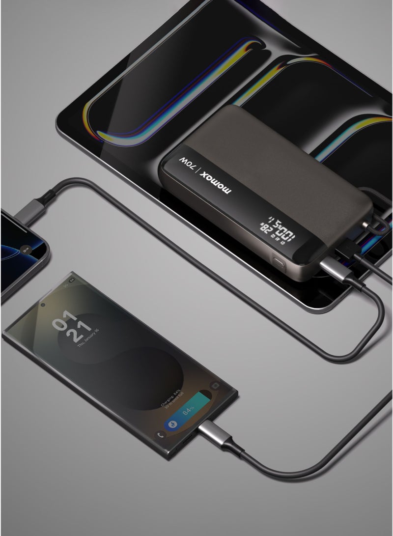 Momax 1-Power Ultra 20000mAh Power Bank [70W] with Built-in USB-C Cable - Black  - Image 5