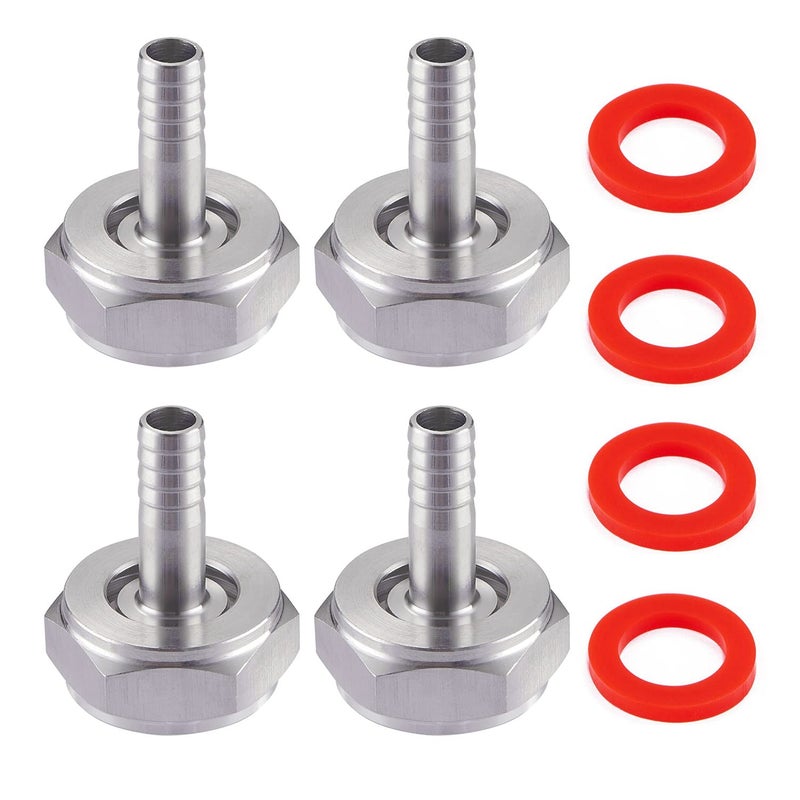 LitKiwi 4PCS Keg Coupler Barb ConnectorStainless Steel 304 Beer Kegerator Sankey CouplersHex Nut 58G Thread x 516 Barb Beer Line Tailpiece Nipple Fitting with Sealing Gasket Washer