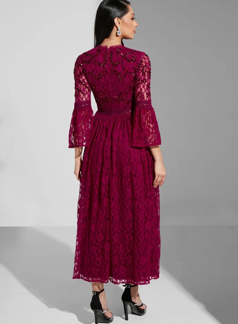 Frock and Frill Embroidered Pleated Dress