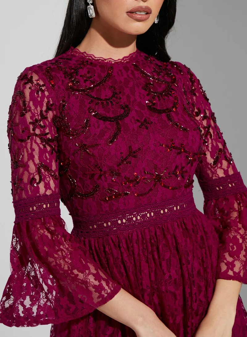 Frock and Frill Embroidered Pleated Dress