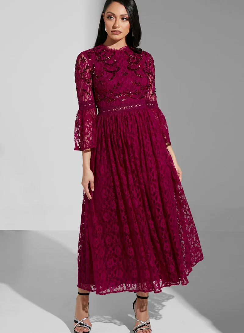 Frock and Frill Embroidered Pleated Dress