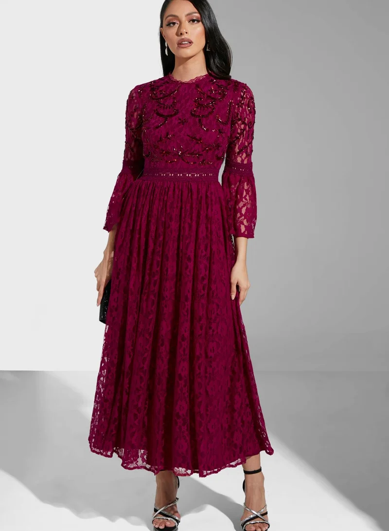 Frock and Frill Embroidered Pleated Dress