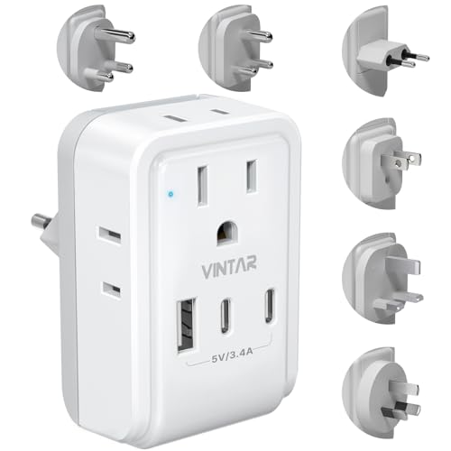 VINTAR Universal Travel Adapter Kit, International Power Adapter with 3 USB Ports (2 USB C) 4 AC Outlets, Type A,C,G,D,I,M Detachable Attachments, Travel Adapter Worldwide for US/EU/UK/India/Africa - Image 1