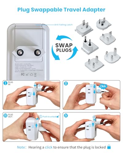 VINTAR Universal Travel Adapter Kit, International Power Adapter with 3 USB Ports (2 USB C) 4 AC Outlets, Type A,C,G,D,I,M Detachable Attachments, Travel Adapter Worldwide for US/EU/UK/India/Africa - Image 2