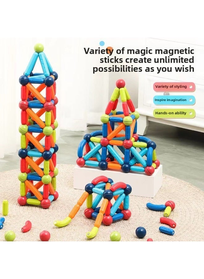 Early Childhood Education Magnetic Building Blocks Set Children's Educational Toys Versatile Shapes DIY Assembly Large Particle Magnets-Specifications:Variant Magnetic Bar (128-piece Set) OPP - Image 3
