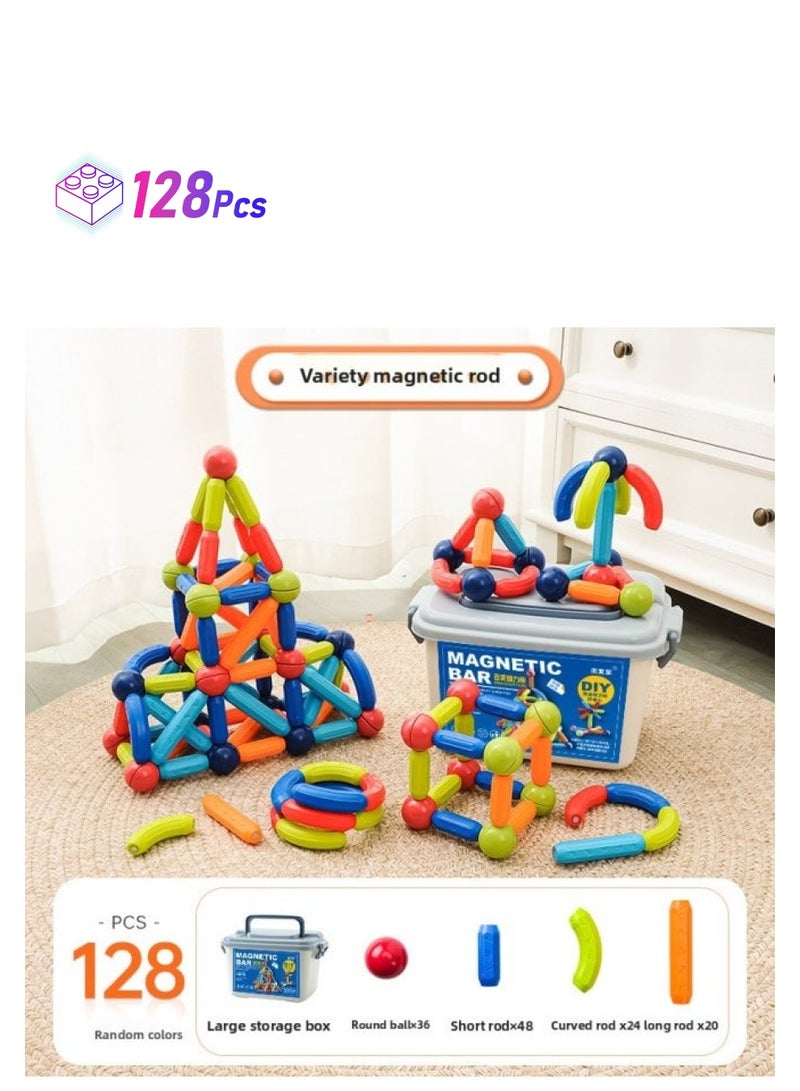 Early Childhood Education Magnetic Building Blocks Set Children's Educational Toys Versatile Shapes DIY Assembly Large Particle Magnets-Specifications:Variant Magnetic Bar (128-piece Set) OPP - Image 1