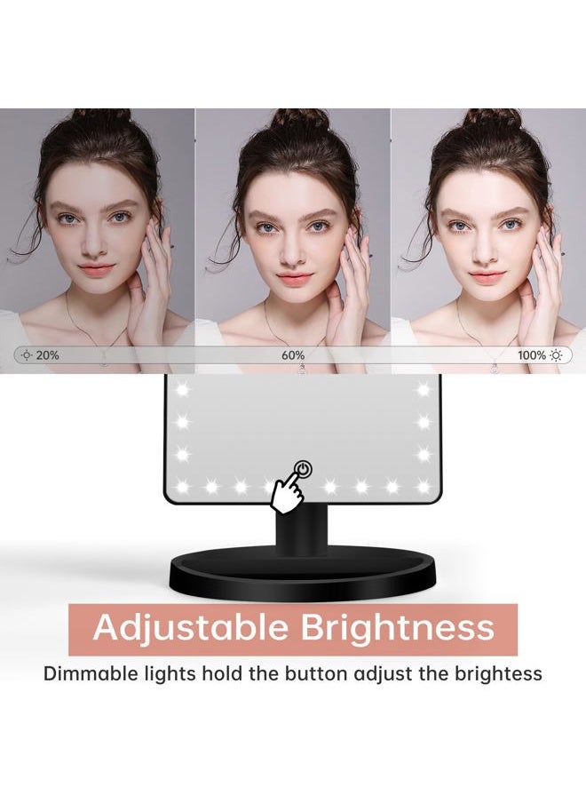 FUNTOUCH - Large Lighted Makeup Mirror with Lights, Light Up Mirror with Small 10x Magnification for Desk, 360°Rotation Touch Screen,Brightness Adjustable Tabletop Cosmetic Vanity Make Up Mirror - Image 1
