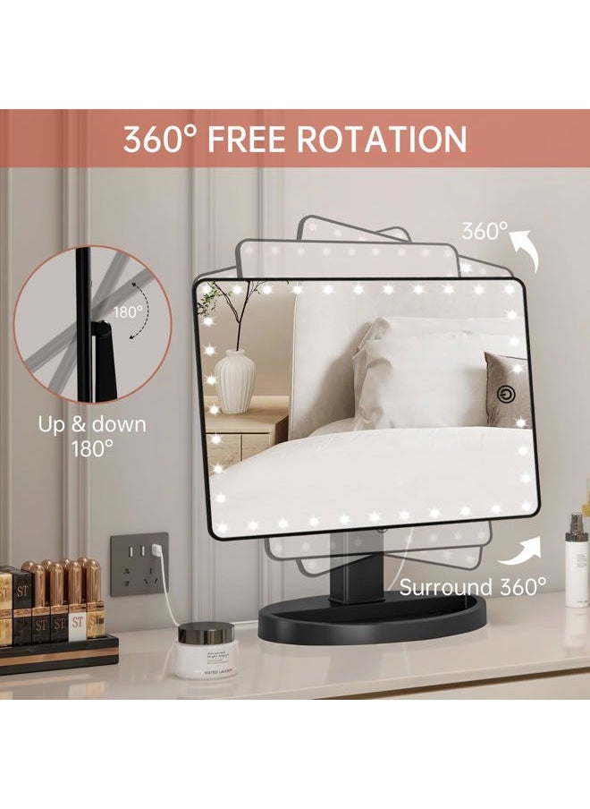 FUNTOUCH - Large Lighted Makeup Mirror with Lights, Light Up Mirror with Small 10x Magnification for Desk, 360°Rotation Touch Screen,Brightness Adjustable Tabletop Cosmetic Vanity Make Up Mirror - Image 1