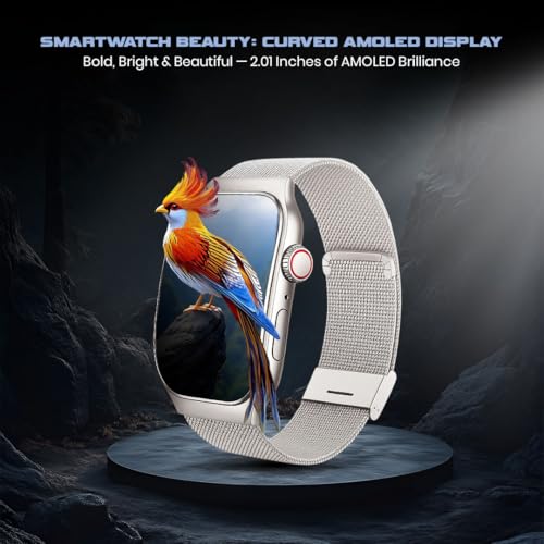 PunnkFunnk Newly Launched Fitrivo SmartWatch 2.01" Curved AMOLED Display, 100+ Watch Faces, Crown Control, 100+ Sports Modes, Bluetooth Calling, IP67, for Men & Women (Millanese Silver) - Image 3