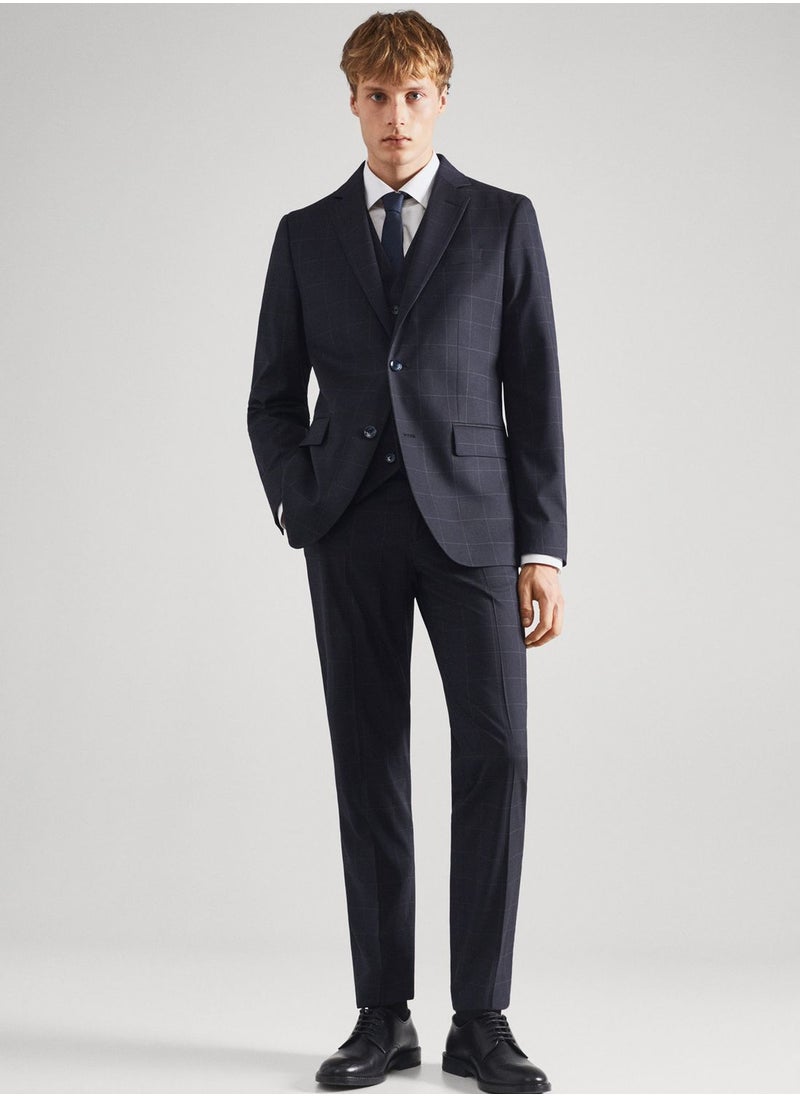 Mango Man Checked Slim Fit Trousers  - Image 3