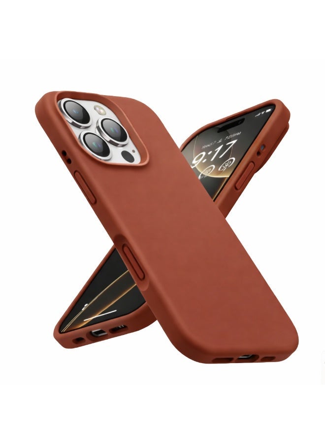 iphone 16 Pro Liquid Gel Silicone - Protective Cover with Microfiber Interior, Soft Silky Touch, Anti-Scratch, Thin Shockproof Cover - Reddish Brown