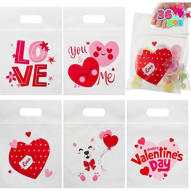 JOYIN 36 Pcs Valentine's Day Cellophane Gift Bag, Candy Treat Bag with 6 Designs for Kids Party Favor Supplies, Classroom Exchange Prizes - Image 1
