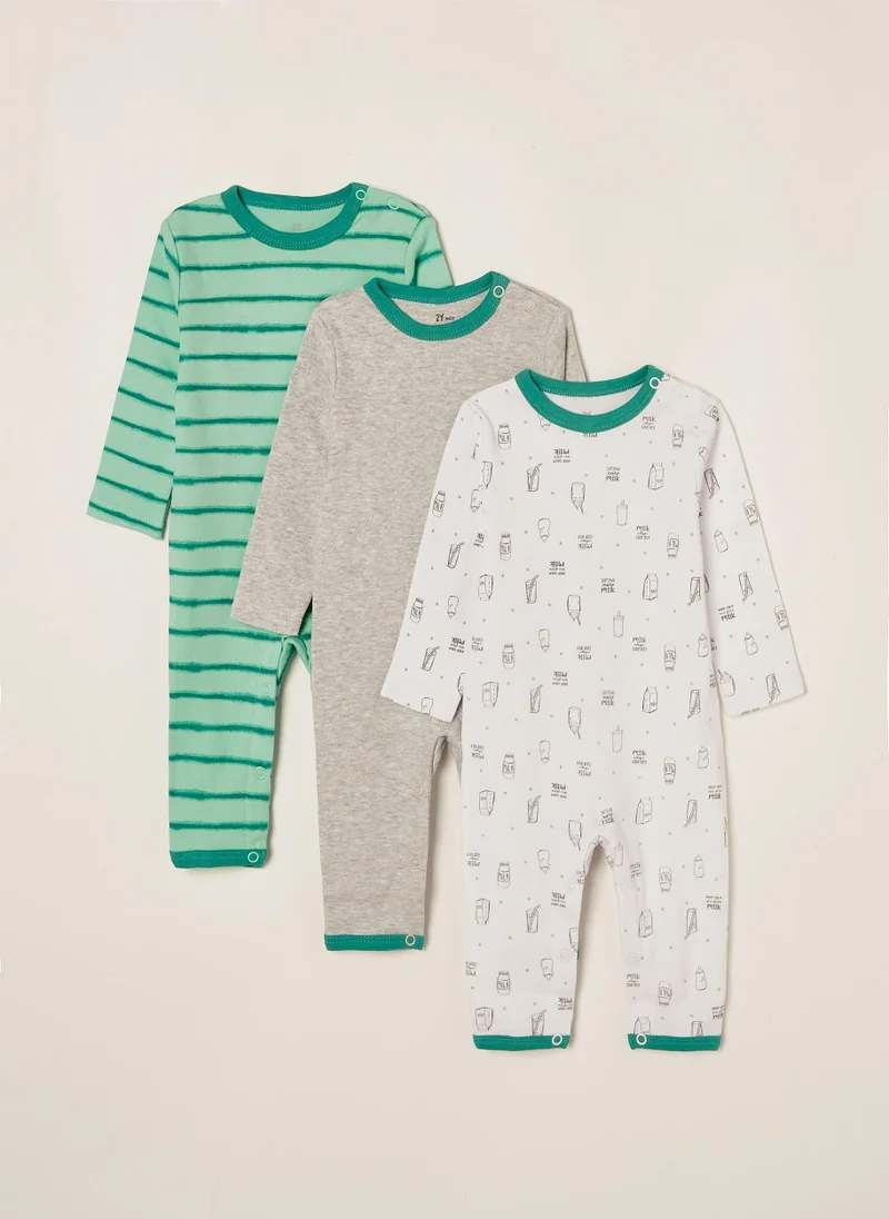 زيبي 3 Sleepsuits for Babies 'Keep Calm, Drink Milk', Multicoloured