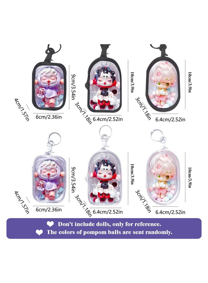SYOSI Clear Figure Display Box with Keychain, 2PCS PVC Doll Bag Keychain Charms with Pompom Ball for Collectibles, Dustproof Waterproof Small Doll Storage Bag Hanging Organizer Zipper Case - Image 4