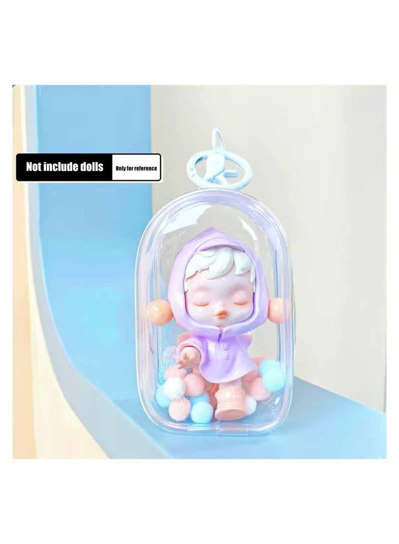 SYOSI Clear Figure Display Box with Keychain, 2PCS PVC Doll Bag Keychain Charms with Pompom Ball for Collectibles, Dustproof Waterproof Small Doll Storage Bag Hanging Organizer Zipper Case - Image 5