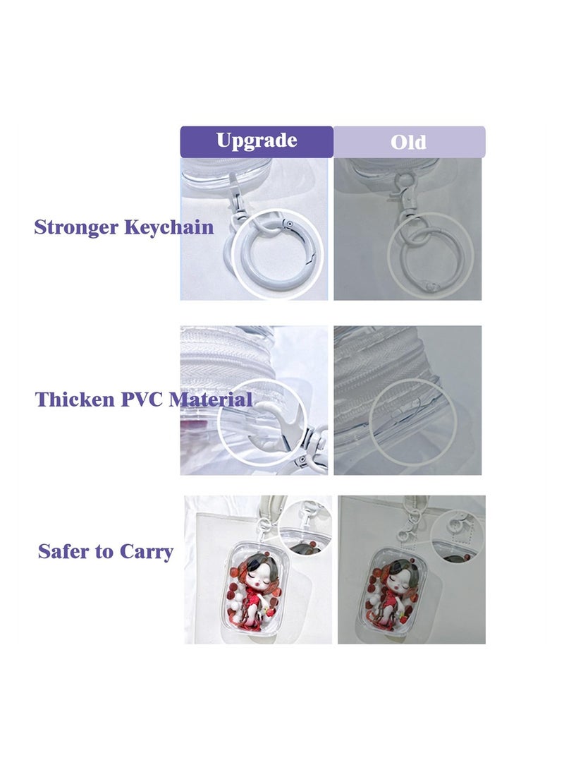 SYOSI Clear Figure Display Box with Keychain, 2PCS PVC Doll Bag Keychain Charms with Pompom Ball for Collectibles, Dustproof Waterproof Small Doll Storage Bag Hanging Organizer Zipper Case - Image 3