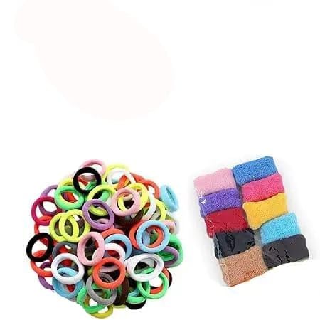 Generic Glam Shopperz Hair Ties Set Elastic Bands for Women and Girls MultiColour Pack 100 Pieces 10 thick rubber band 90 thin rubber bands  - Image 1